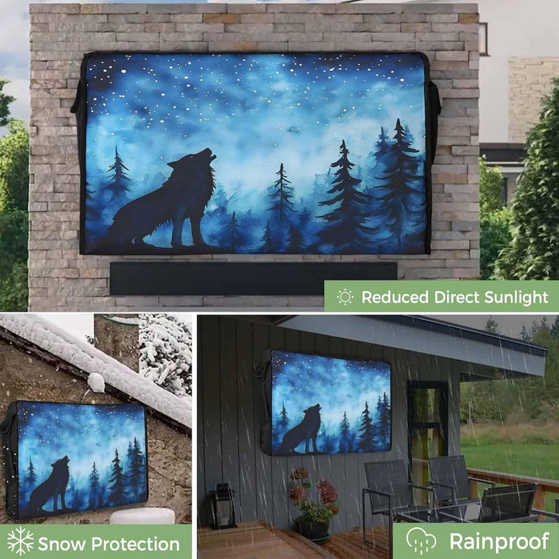 Roaring Wolf Waterproof Outdoor TV Cover, Stars Night Forest Outside Weatherproof TV Enclosures for 70 to 75 Inch LCD Television Shield Flat Screen Protectors - Image 3