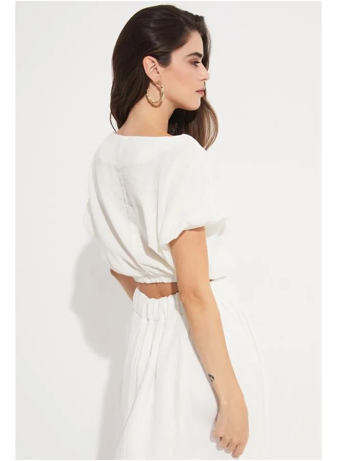 JUNE June Women 100% Cotton Crop Blouse White