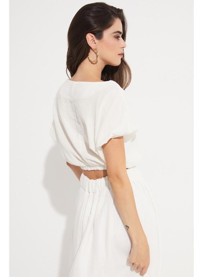 جون بلوزة قطنية قصيرة نسائية بيضاء - Image 5