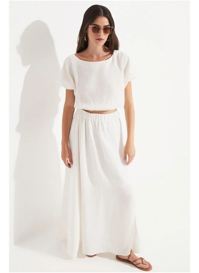 JUNE June Women 100% Cotton Crop Blouse White