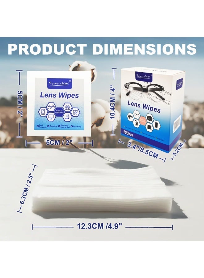 POWER CLEAN 100 Pack Lens Cleaning Wipes for Eyeglasses & Screens | Individually Wrapped, Pre-Moistened, Streak-Free Glasses Cleaner Wipes - Image 2