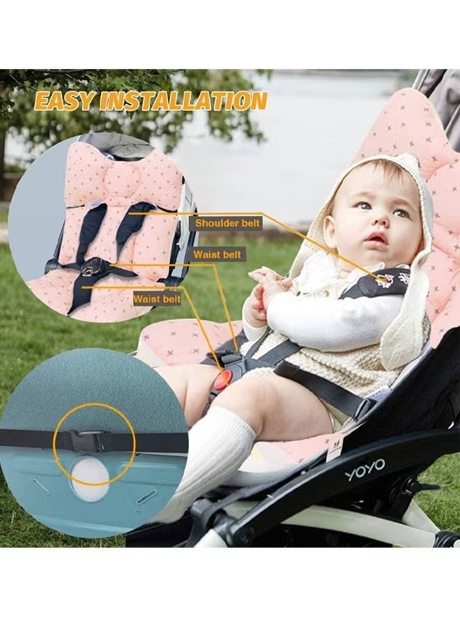 Gonice Baby Stroller Cushion Seat Pad Liner Pink Baby Seat Pad Liner for Stroller–Soft and Breathable 3D Air Mesh Cotton Universal Baby Stroller Cushion Infant Reversible Cotton Newborn Cushion pad  - Image 3