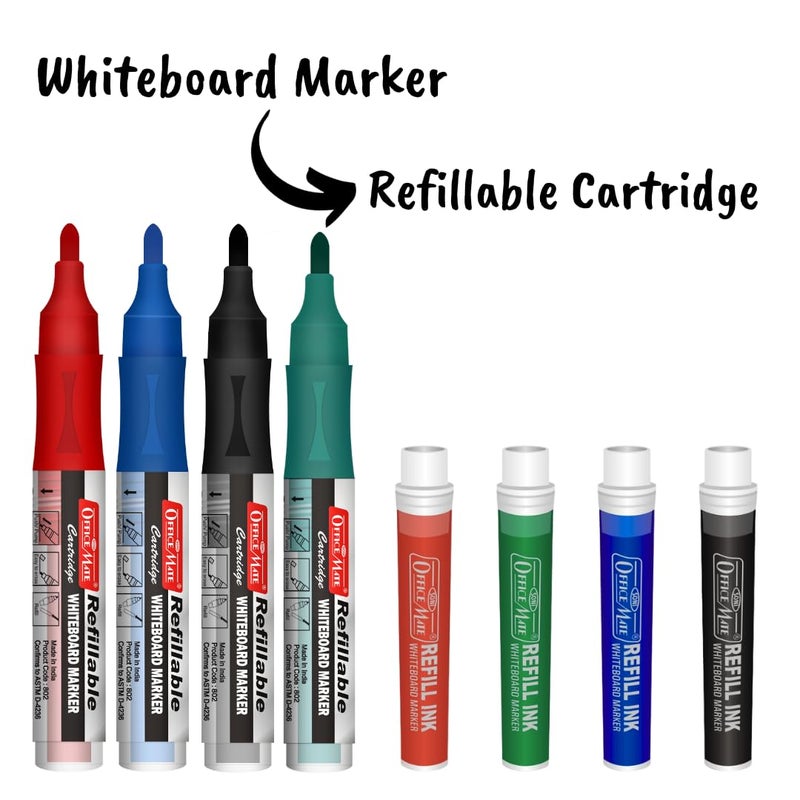 Office Mate Soni Officemate Refillable 4 White Board Marker With 4 cartridge refills - Image 3
