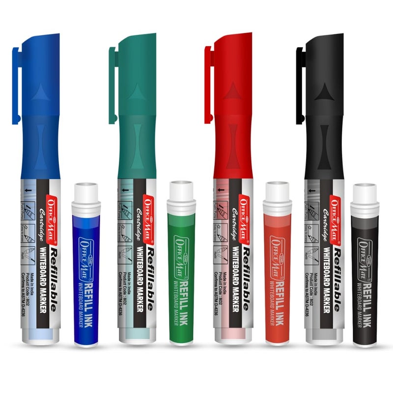 Office Mate Soni Officemate Refillable 4 White Board Marker With 4 cartridge refills - Image 1