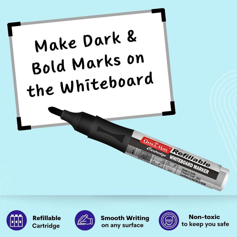 Office Mate Soni Officemate Refillable 4 White Board Marker With 4 cartridge refills - Image 2