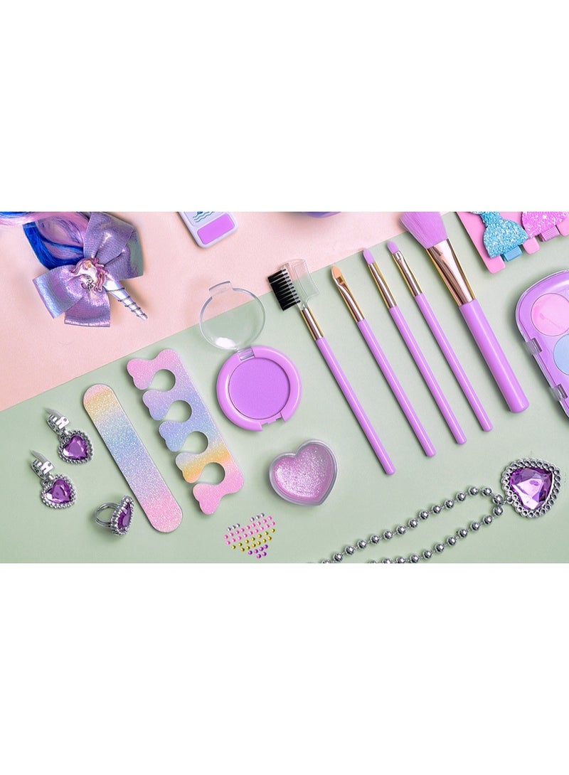Capstro Kids Pretend Play Makeup Set – Role Play Cosmetic Kit with Carry Case, Lipstick, Nail Polish, Brushes & Accessories | Imaginative Play Set, Creative Gift for Girls – Purple Mermaid Makeup Backpack - Image 3