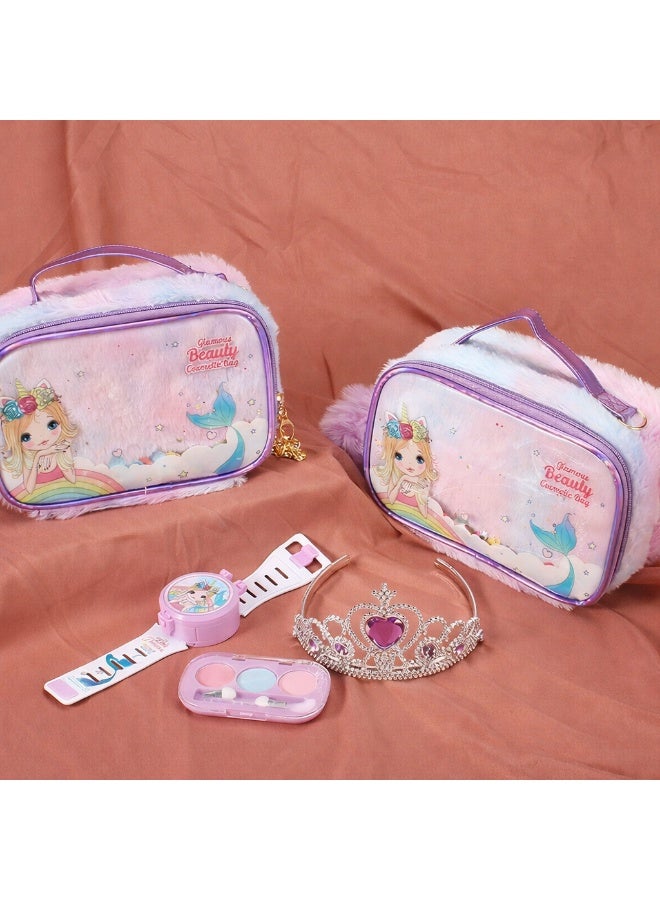 Capstro Kids Pretend Play Makeup Set – Role Play Cosmetic Kit with Carry Case, Lipstick, Nail Polish, Brushes & Accessories | Imaginative Play Set, Creative Gift for Girls – Purple Mermaid Makeup Backpack - Image 4