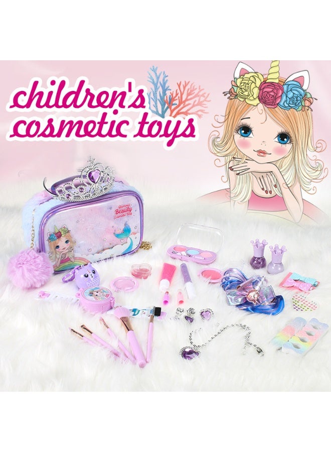 Capstro Kids Pretend Play Makeup Set – Role Play Cosmetic Kit with Carry Case, Lipstick, Nail Polish, Brushes & Accessories | Imaginative Play Set, Creative Gift for Girls – Purple Mermaid Makeup Backpack - Image 2