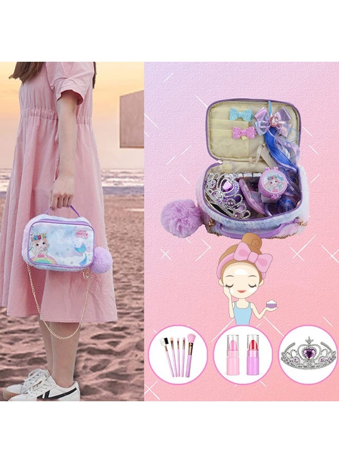 Capstro Kids Pretend Play Makeup Set – Role Play Cosmetic Kit with Carry Case, Lipstick, Nail Polish, Brushes & Accessories | Imaginative Play Set, Creative Gift for Girls – Purple Mermaid Makeup Backpack - Image 5
