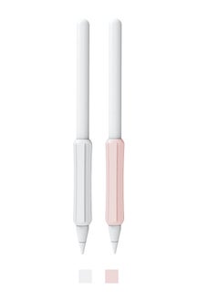 Silicone Grip Holder (2 Pack) for Apple Pencil 2nd Gen /1st Anti-Slip Skin Sleeve Case Compatible with Magnetic Charging and Double Tap (White & Pink)