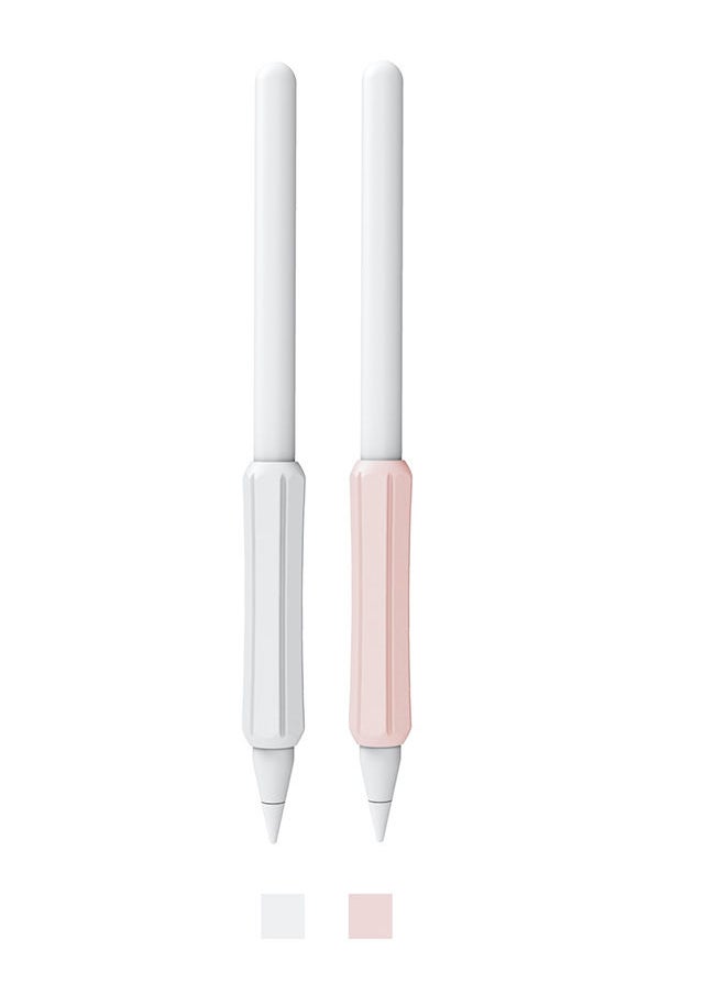 O Ozone - Silicone Grip Holder (2 Pack) for Apple Pencil 2nd Gen /1st Anti-Slip Skin Sleeve Case Compatible with Magnetic Charging and Double Tap (White & Pink) - Image 1
