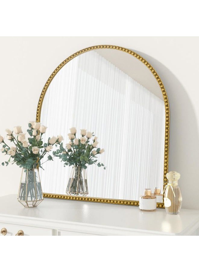 Fobule 28x26 Inch Arched Bathroom Mirror, Antique Gold Wall Mirror Metal Beaded Frame, Vanity Mirror for Dresser Living Room Bedroom Mantel Entryway Hallways - Image 4
