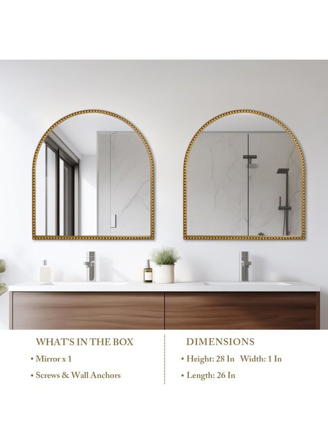Fobule 28x26 Inch Arched Bathroom Mirror, Antique Gold Wall Mirror Metal Beaded Frame, Vanity Mirror for Dresser Living Room Bedroom Mantel Entryway Hallways - Image 5