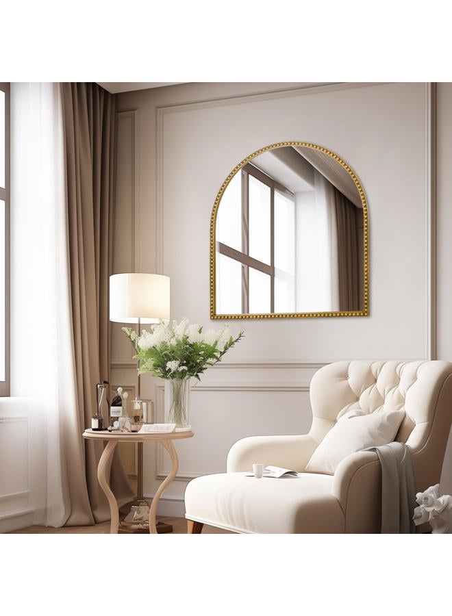 Fobule 28x26 Inch Arched Bathroom Mirror, Antique Gold Wall Mirror Metal Beaded Frame, Vanity Mirror for Dresser Living Room Bedroom Mantel Entryway Hallways - Image 2