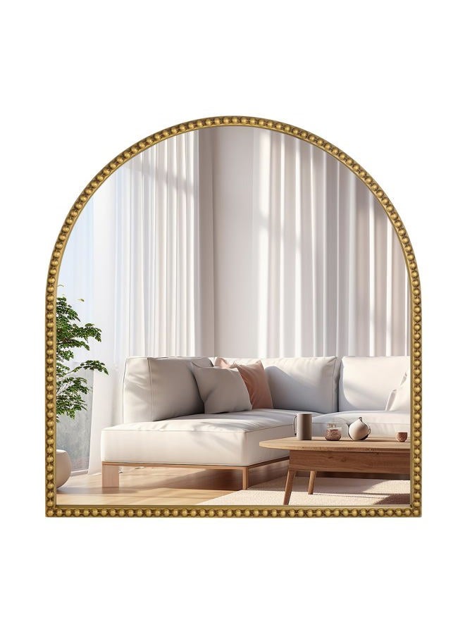 Fobule 28x26 Inch Arched Bathroom Mirror, Antique Gold Wall Mirror Metal Beaded Frame, Vanity Mirror for Dresser Living Room Bedroom Mantel Entryway Hallways - Image 1