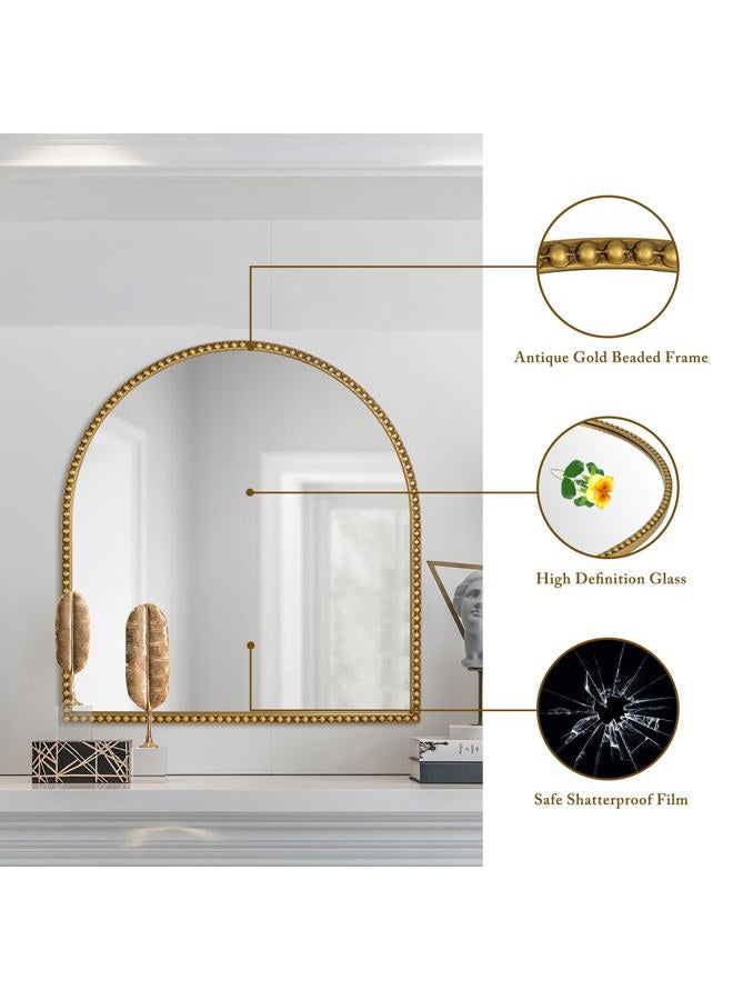 Fobule 28x26 Inch Arched Bathroom Mirror, Antique Gold Wall Mirror Metal Beaded Frame, Vanity Mirror for Dresser Living Room Bedroom Mantel Entryway Hallways - Image 3