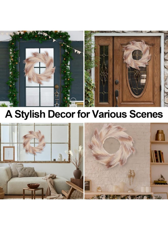 SYOSI Pampas Grass Wreath, Large Boho Front Door Wreath, Farmhouse Pampas Wreaths for Wall, Entryway, Living Room, Bedroom, Wedding, Holiday, Party Decoration, Elegant (57cm, Natural Beige) - Image 3