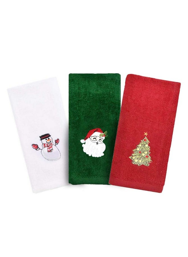 LUOWAN Christmas Hand Towels, 3 Packs Decorative Dish Towels Set, 100% Cotton Wash Basin Towels for Drying, Cleaning, Cooking & Baking, Embroidered Christmas Holiday Design Towels Gift Set - Image 1