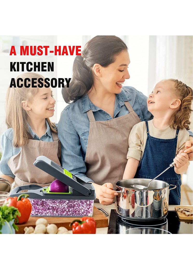 ELTRAZONE مفرمة خضروات، مفرمة بصل احترافية، مفرمة طعام متعددة الوظائف 13 في 1، قطاعة خضروات للمطبخ، مفرمة خضروات مع 8 شفرات، مفرمة جزر وثوم مع حاوية - Image 5