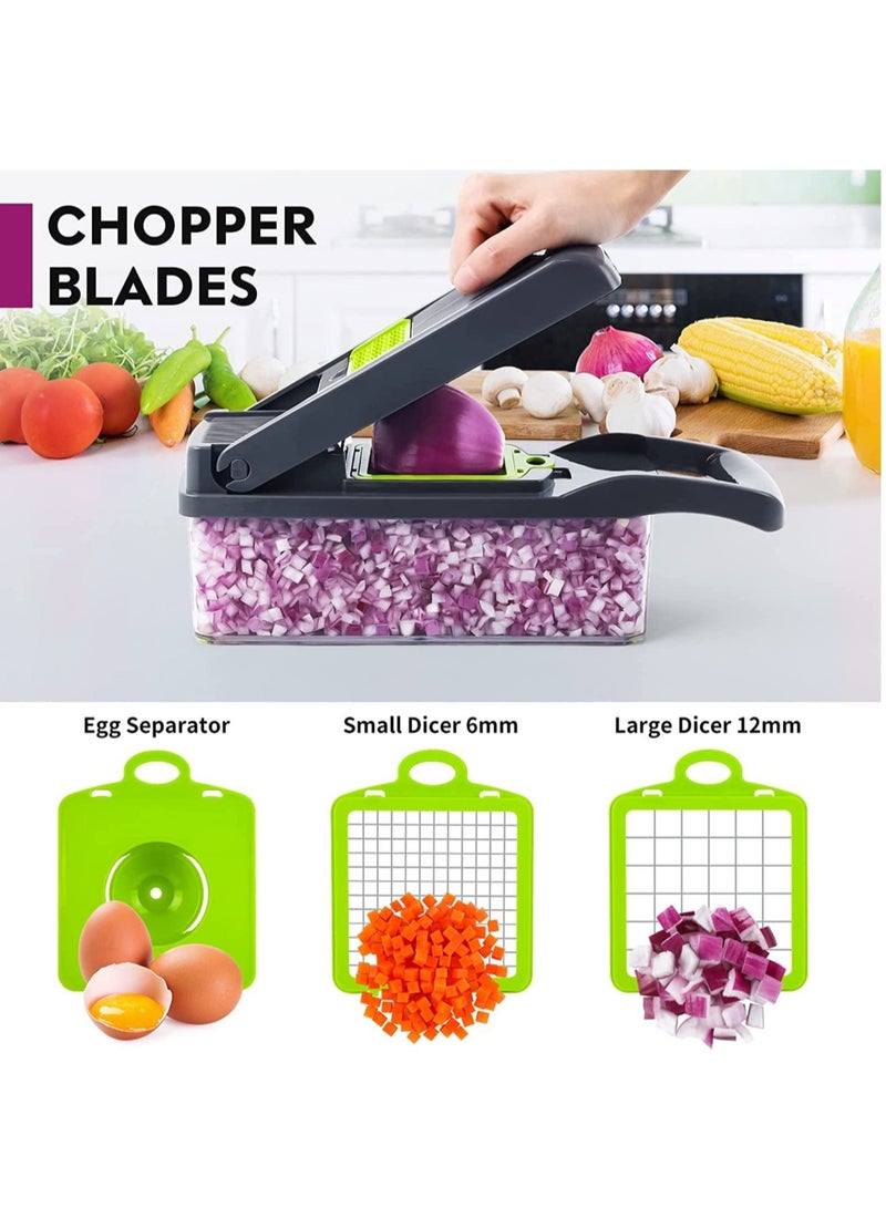 ELTRAZONE مفرمة خضروات، مفرمة بصل احترافية، مفرمة طعام متعددة الوظائف 13 في 1، قطاعة خضروات للمطبخ، مفرمة خضروات مع 8 شفرات، مفرمة جزر وثوم مع حاوية - Image 3