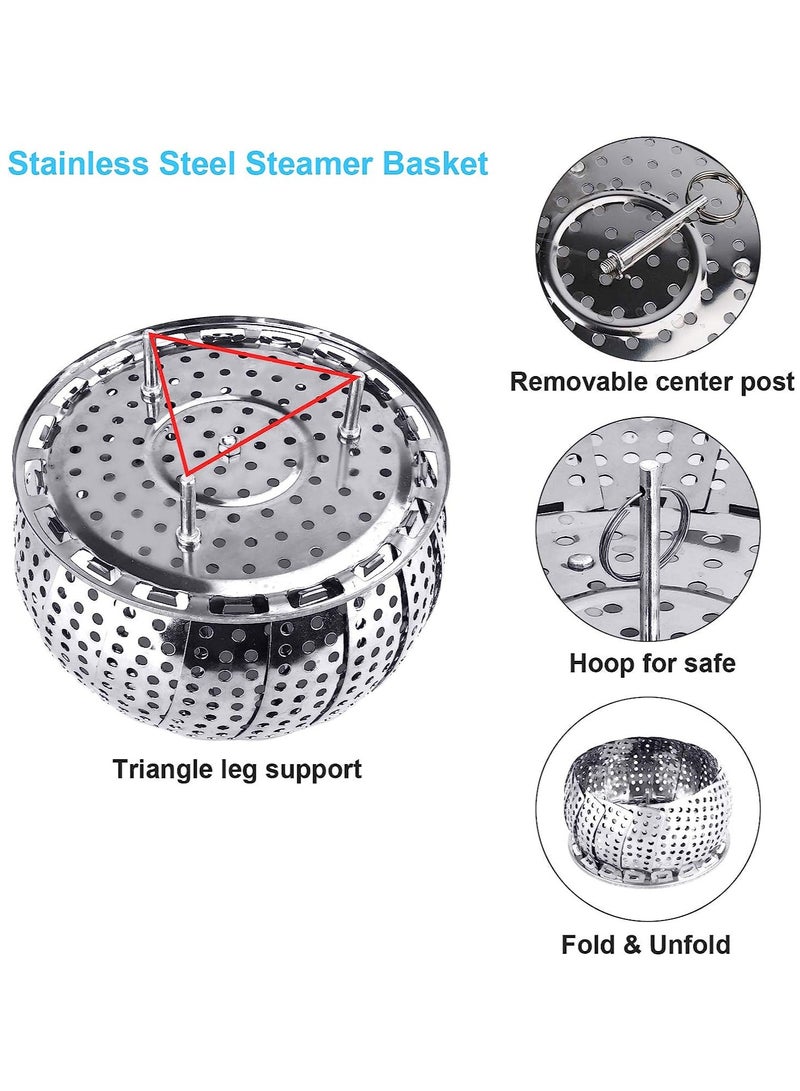 Steamer Shelf, Stainless Steel Steamer Basket with Removable Handle, Collapsible Steaming Basket Fits Various Pots and Pans (19.5 x 19.5 cm)  - Image 2