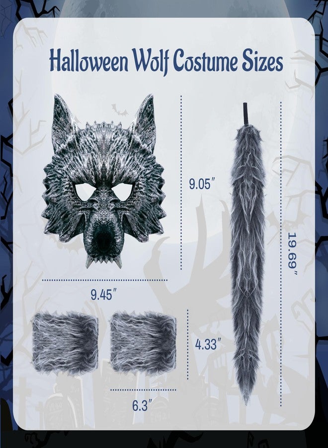 D-Fokes 4 PCS Werewolf Costume Set - Realistic Wolf Mask, Gloves and Tail - Adult & Kids Cosplay Halloween Wolf Mask - Image 5