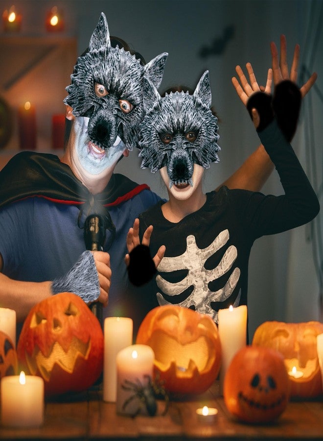 D-Fokes 4 PCS Werewolf Costume Set - Realistic Wolf Mask, Gloves and Tail - Adult & Kids Cosplay Halloween Wolf Mask - Image 4