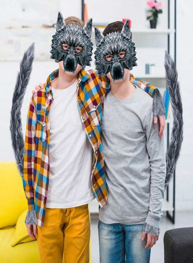 D-Fokes 4 PCS Werewolf Costume Set - Realistic Wolf Mask, Gloves and Tail - Adult & Kids Cosplay Halloween Wolf Mask - Image 2