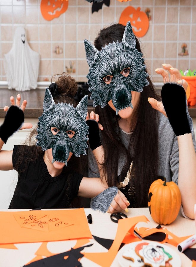 D-Fokes 4 PCS Werewolf Costume Set - Realistic Wolf Mask, Gloves and Tail - Adult & Kids Cosplay Halloween Wolf Mask - Image 3