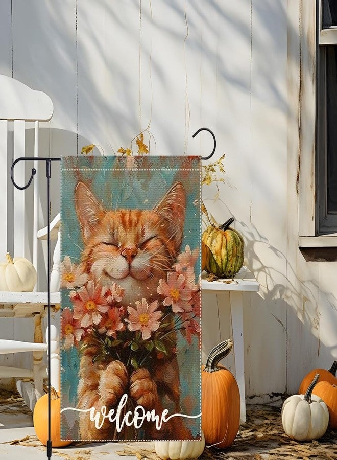 RMXJKIIU Welcome Summer Cat Garden Flag 12x18 Inch Double Sided Colorful Floral Small Burlap Home Yard Lawn Holiday Outdoor Garden Flags Decorations - Image 2