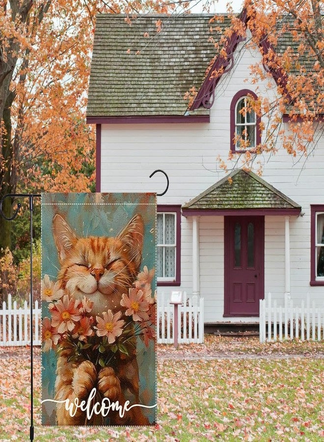 RMXJKIIU Welcome Summer Cat Garden Flag 12x18 Inch Double Sided Colorful Floral Small Burlap Home Yard Lawn Holiday Outdoor Garden Flags Decorations - Image 5