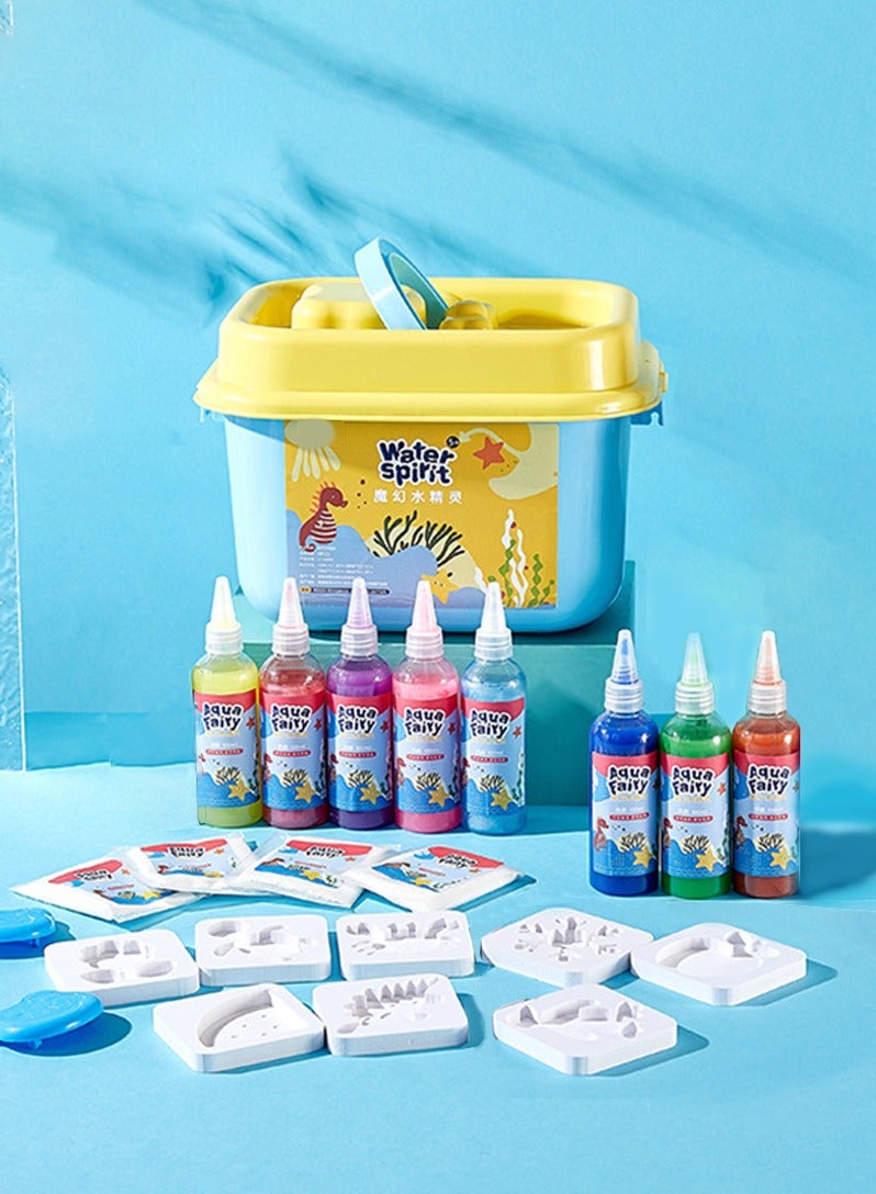 مجموعة ألعاب قزم الماء السحري - مجموعة خرز جل مائي اصنعها بنفسك مع 8 ألوان و8 قوالب، صانع كائنات بحرية هلامية إبداعية، لعبة حسية STEM للأطفال من سن 3 سنوات فما فوق (صندوق هدايا متضمن) - Image 1
