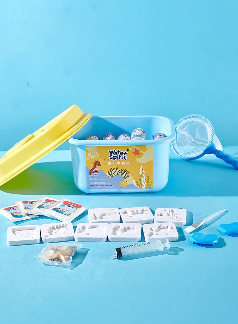 مجموعة ألعاب قزم الماء السحري - مجموعة خرز جل مائي اصنعها بنفسك مع 8 ألوان و8 قوالب، صانع كائنات بحرية هلامية إبداعية، لعبة حسية STEM للأطفال من سن 3 سنوات فما فوق (صندوق هدايا متضمن) - Image 2