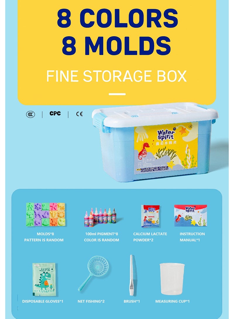 مجموعة ألعاب قزم الماء السحري - مجموعة خرز جل مائي اصنعها بنفسك مع 8 ألوان و8 قوالب، صانع كائنات بحرية هلامية إبداعية، لعبة حسية STEM للأطفال من سن 3 سنوات فما فوق (صندوق هدايا متضمن) - Image 3