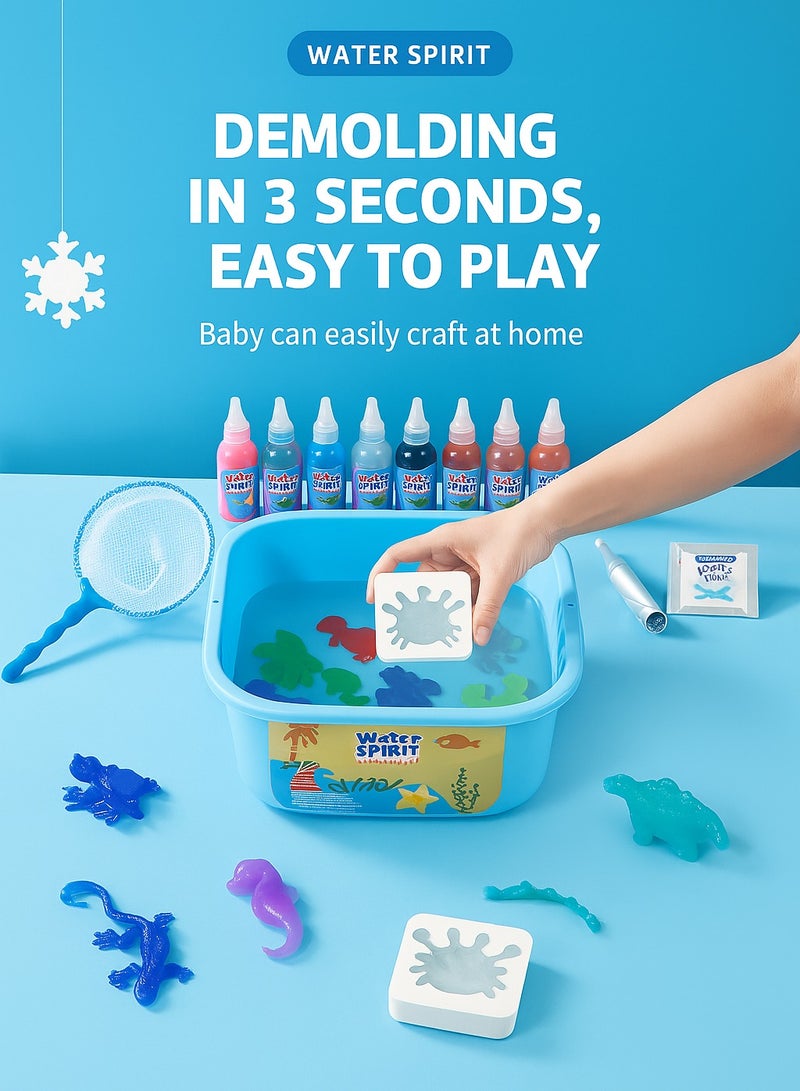 مجموعة ألعاب قزم الماء السحري - مجموعة خرز جل مائي اصنعها بنفسك مع 8 ألوان و8 قوالب، صانع كائنات بحرية هلامية إبداعية، لعبة حسية STEM للأطفال من سن 3 سنوات فما فوق (صندوق هدايا متضمن) - Image 5