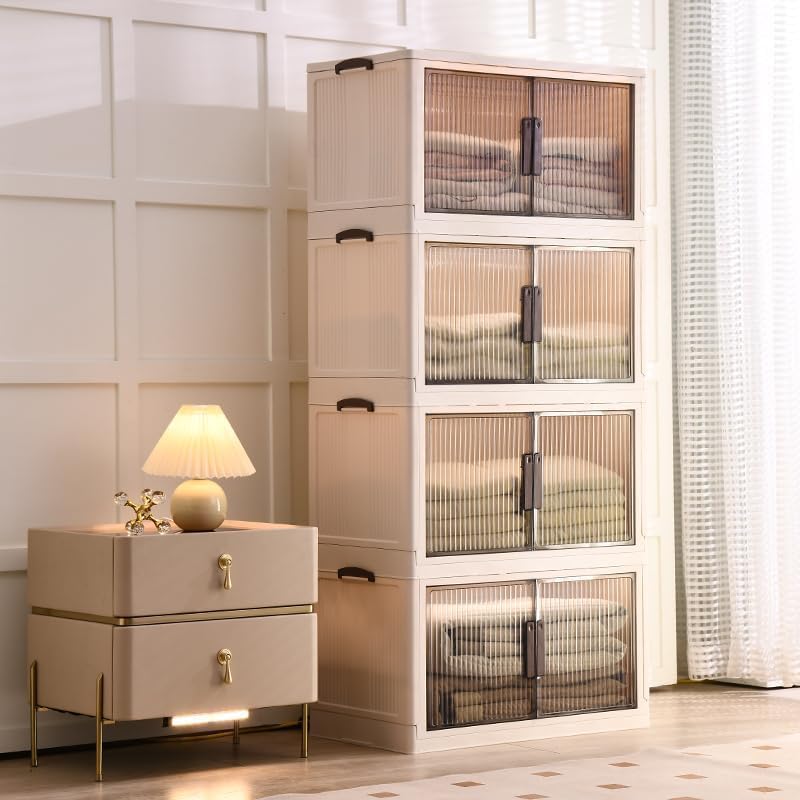 Bentifar Collapsible Storage Bins with Lids, Plastic Storage Containers with Wheels, Multifunctional Storage Cabinet, Stackable Storage Box for Living Room Office Dorm - Image 4