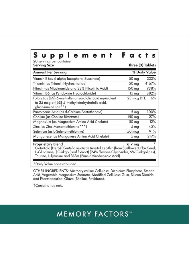Health Naturopathic Programs Memory Factors - 90 Vegetarian Tablets - Provides Nourishment Memory & Cognition - Kosher - 30 Servings