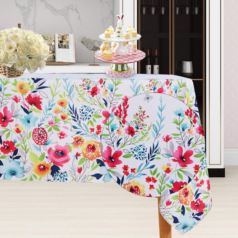 LUSHVIDA Easter Fabric Rectangle Table Cloth 60 x 84 Inch Polyester Easter Flower Spring Tablecloth Table Cover Protector for Holiday Party Wedding Birthday Decoration Use Blooming Flower