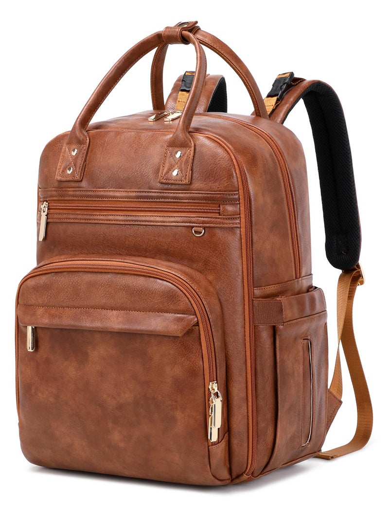 LORADI 18 Pockets Large Diaper Bag Backpack with 4 Insulated Pockets and Stroller Clips, Baby Shower Essentials (Brown, Large) - Image 1