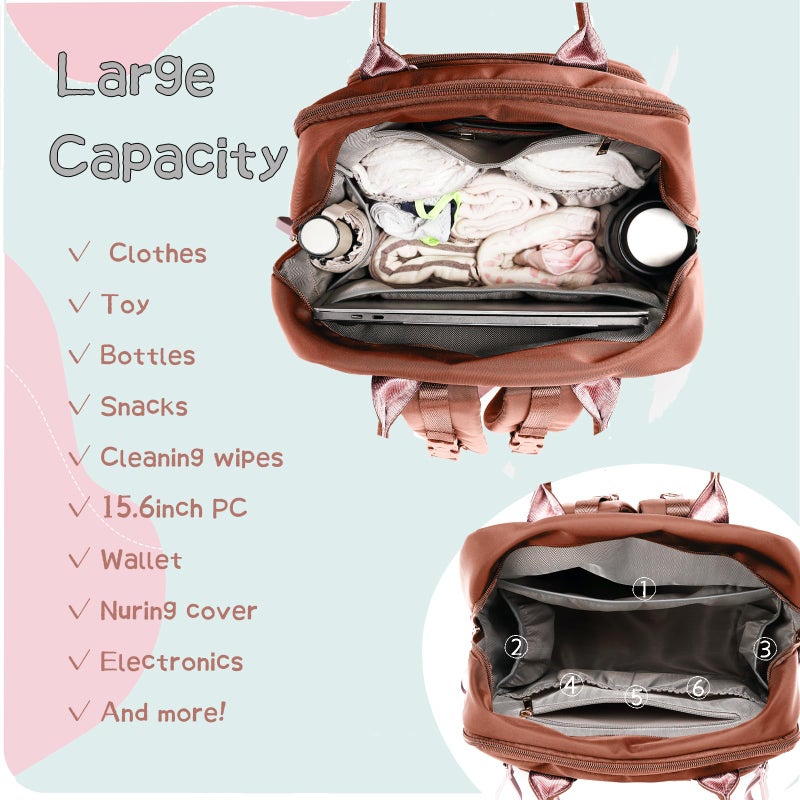 LORADI 18 Pockets Large Diaper Bag Backpack with 4 Insulated Pockets and Stroller Clips, Baby Shower Essentials (Brown, Large) - Image 4