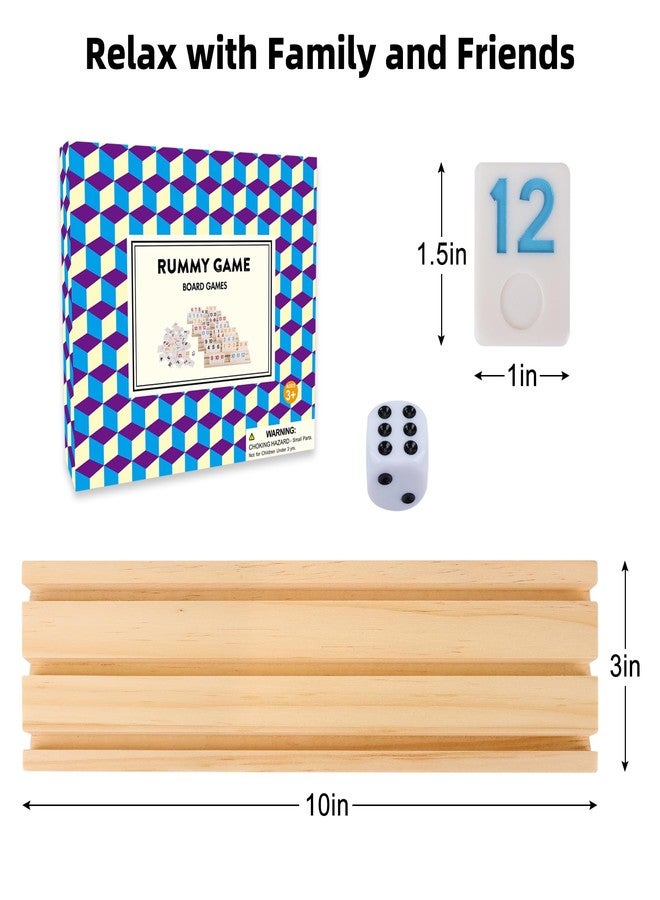 Offelec Upgraded Rummy Cube Game with 106 Large Number Rummy Tiles Set, 4 Wooden Racks & Dice - Family Board Games for Adults & Kids, Travel Size Rummy Games for 2-4 Players, Funny Night Game - Image 3