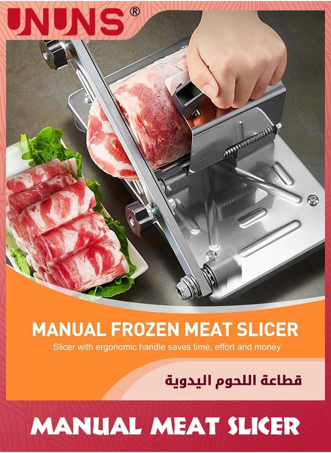 UNUNS Manual Meat Slicer,Upgraded Stainless Steel Meat Cleavers,Adjustable Thickness Meat Slicer For Home,BBQ Vegetable Slicer Machine for Cooking Lamb,Beef,Bread,Silver  - Image 5