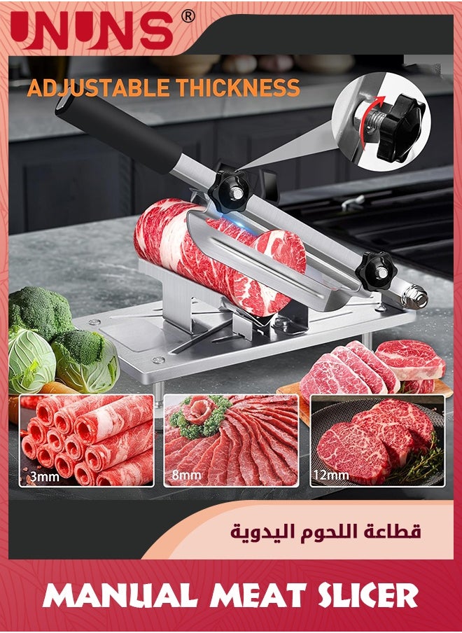 UNUNS Manual Meat Slicer,Upgraded Stainless Steel Meat Cleavers,Adjustable Thickness Meat Slicer For Home,BBQ Vegetable Slicer Machine for Cooking Lamb,Beef,Bread,Silver  - Image 2