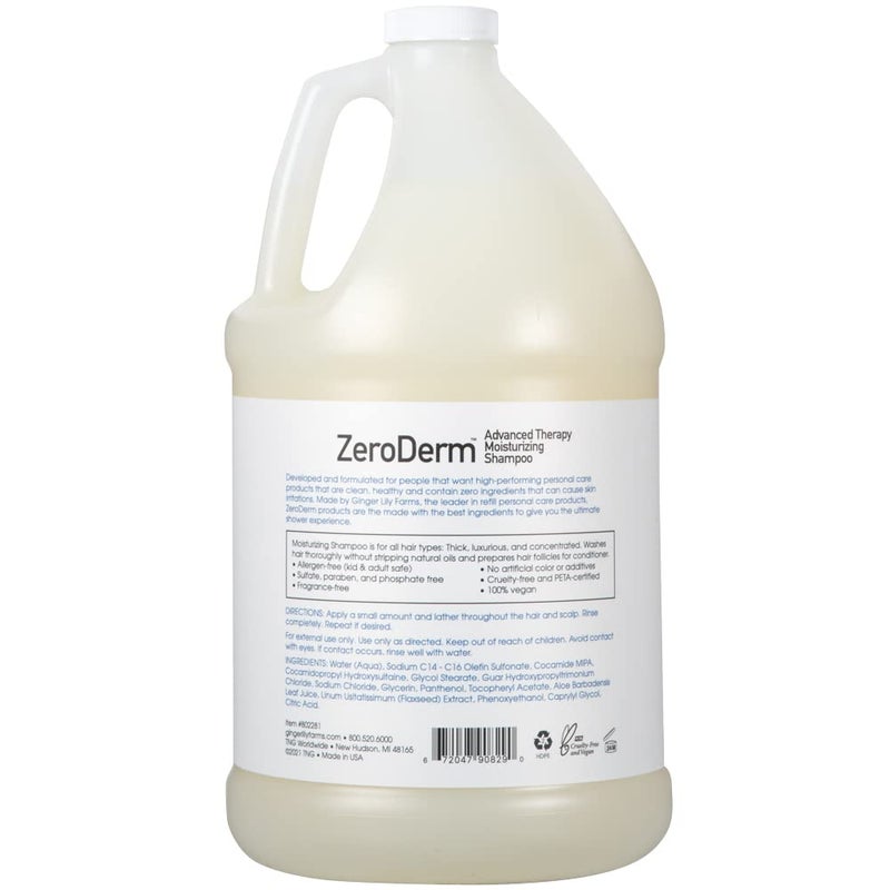 Ginger Lily Farms Botanicals ZeroDerm Advanced Therapy Moisturizing Shampoo for All Hair Types, 100% Vegan & Cruelty-Free, Fragrance Free, 1 Gallon (128 Fl. Oz.) Refill - Image 2