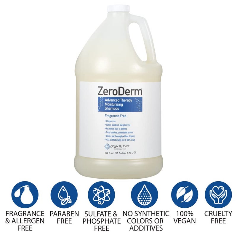 Ginger Lily Farms Botanicals ZeroDerm Advanced Therapy Moisturizing Shampoo for All Hair Types, 100% Vegan & Cruelty-Free, Fragrance Free, 1 Gallon (128 Fl. Oz.) Refill - Image 3