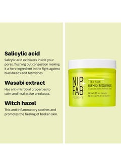 NIP+FAB Nip + Fab Teen Skin Fix Zero Breakout Rescue Face Pads with Salicylic Acid, Witch Hazel and Antioxidant Wasabi Extract, BHA Facial Pad for Cleansing Pores Prevent Breakouts Blemishes, 60 Count  - Image 5