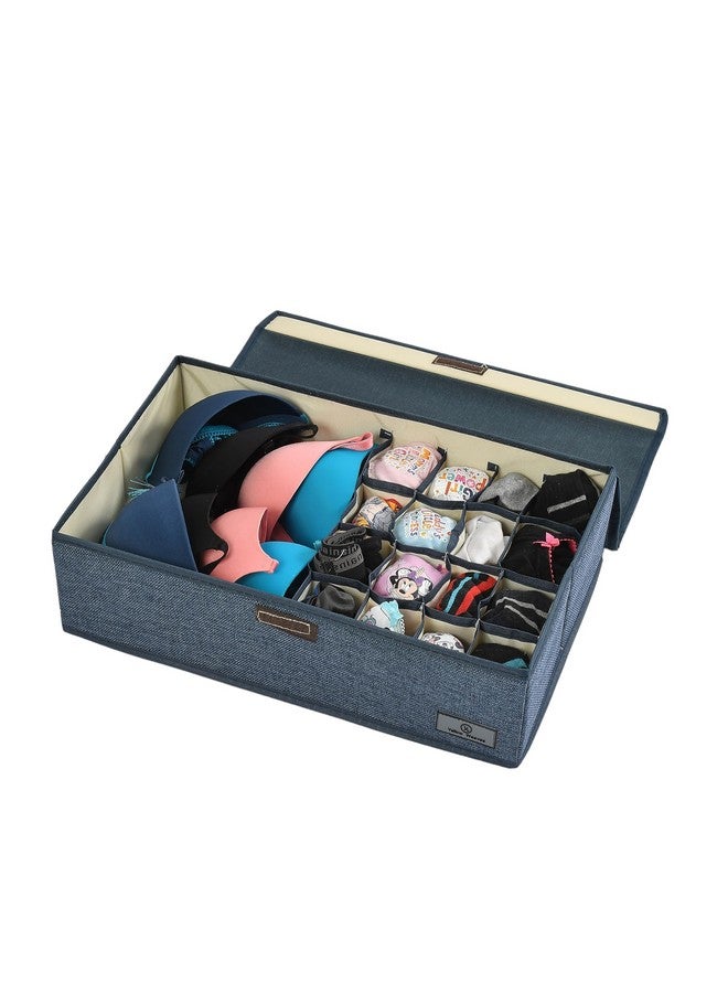 Yellow Weaves Yellow Weaves Undergarments Organizer for Women | Clothes Organizer for Wardrobe | Drawer Organizer | Storage Box for Clothes Innerwear Bra Panty Socks Ties - Blue, Polyester - Clothing  - Image 1