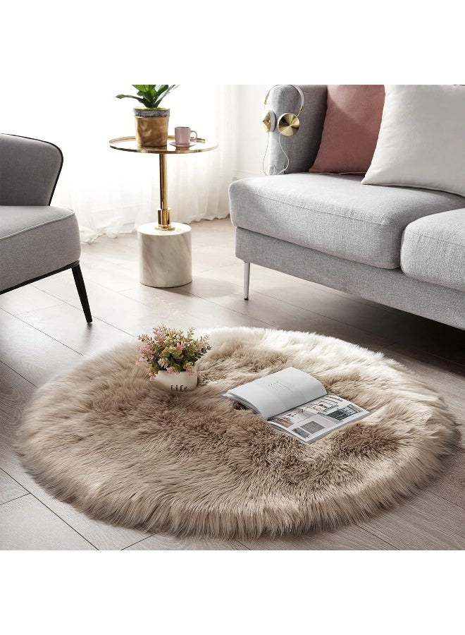 SERISSA Soft Round Faux Sheepskin Fur Area Rug Beige Circle Fluffy Rugs Circular Shaggy Rug Plush Circle Carpet Play Mats for Kids Girls Room Princess Castle Christmas, 5ft Diameter - Image 5