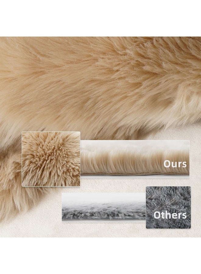 SERISSA Soft Round Faux Sheepskin Fur Area Rug Beige Circle Fluffy Rugs Circular Shaggy Rug Plush Circle Carpet Play Mats for Kids Girls Room Princess Castle Christmas, 5ft Diameter - Image 3