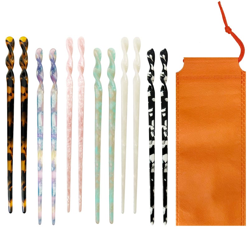 Olawyrae Acetate Tortoise Shell Hair Sticks - Leopard Print Hair Pins, 12 Pieces for Long Hair - Chinese Hair Styling Accessories for Women & Girls - Image 1